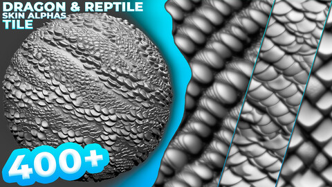 400+ Tileable Reptile, Dragon, Snake Skin Alphas for ZBrush (Displacement map) vol.6