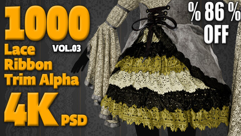 1000 Lace Ribbon Trim Alpha + 4K + PSD + High Quality Vol.03