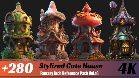 +230 Stylized Cute House | 4K | Fantasy Arch Reference Pack Vol.16