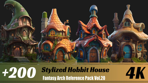 +200 Stylized Hobbit House | 4K | Fantasy Arch Reference Pack Vol.20