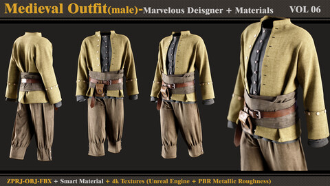 Medieval Outfit-MALE- Marvelous Designer/Clo3d + Smart Material + 4K Textures + OBJ + FBX (vol 6 )