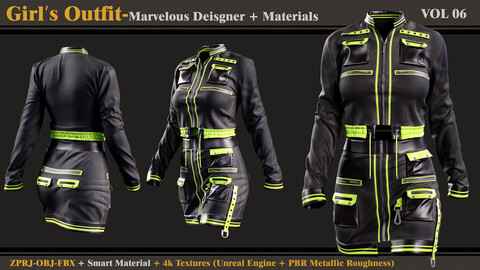 Girl's Outfit- Marvelous Designer/Clo3d + Smart Material + 4K Textures + OBJ + FBX (vol 6)