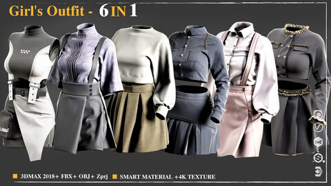 6 Girl's Outfit  / Marvelous Designer / 4k Textures/Smart material
