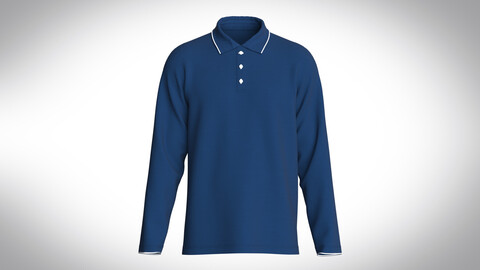 Mens Long Sleeve Pique Polo in Navy