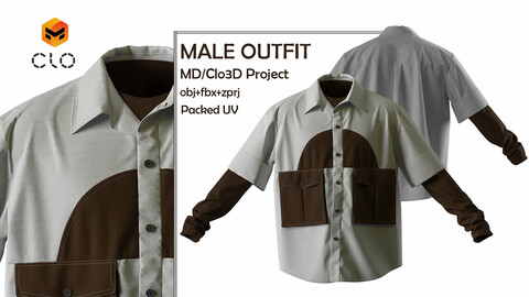 Men's outfit ( shirt, t-shirt). Marvelous Designer/Clo3d project+OBJ