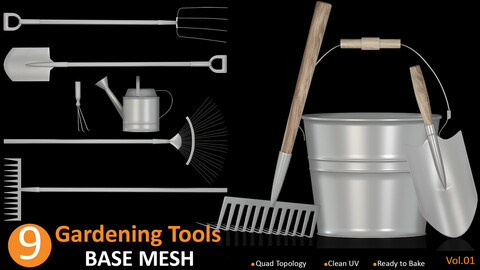 9 Gardening Tools Base Mesh vol.01