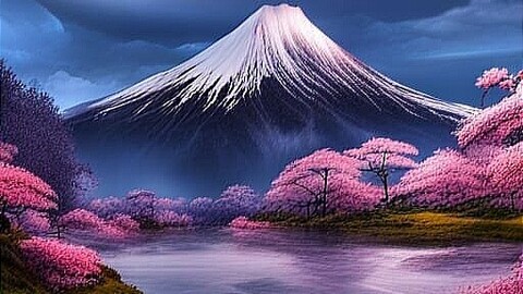 mountain in japan with a lake