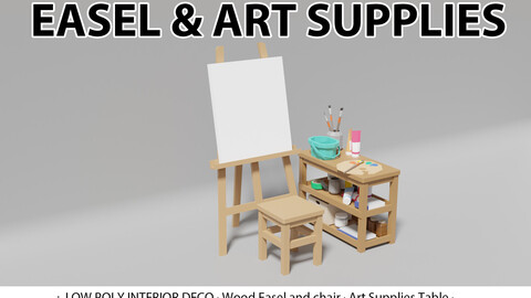 Interior design asset _ art supplies ( easel & deco )