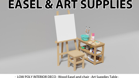 Interior design asset _ art supplies ( easel & deco )