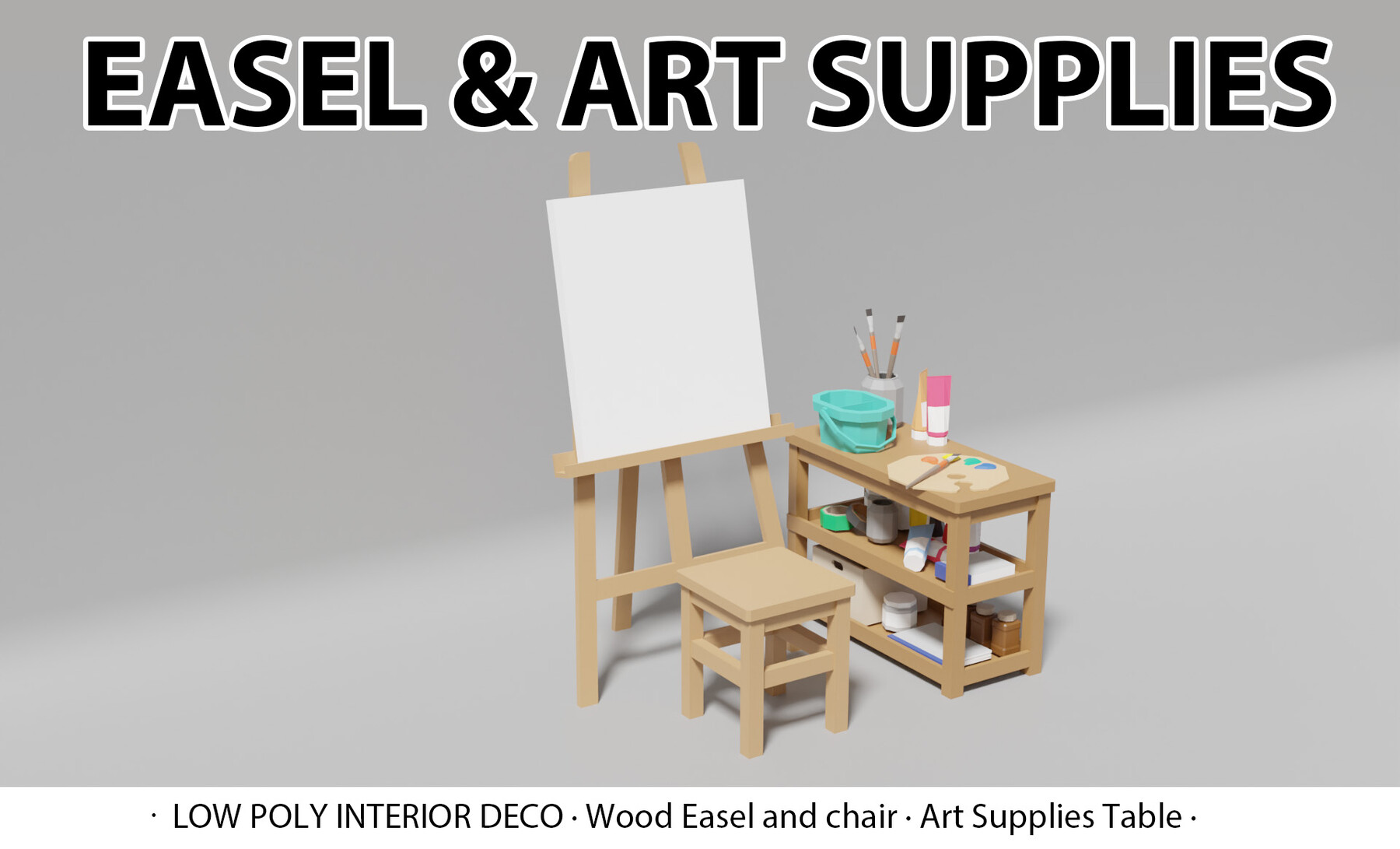 ArtStation - Interior design asset _ art supplies ( easel & deco )