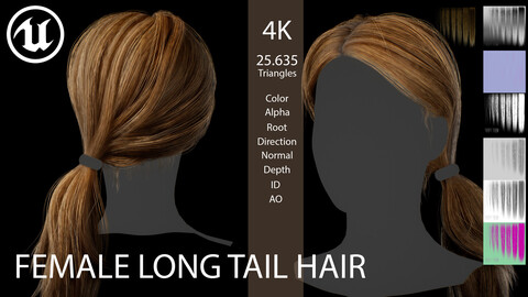 Game ready female long tail hairstyle (real time hair)