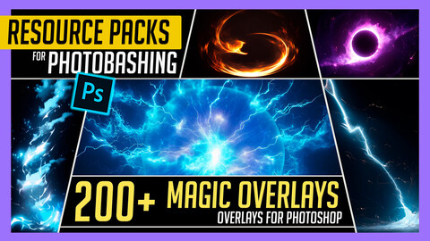 PHOTOBASH 200+ Magic Elements Spell Overlay Effects Resource Pack Photos for Photobashing in Photoshop