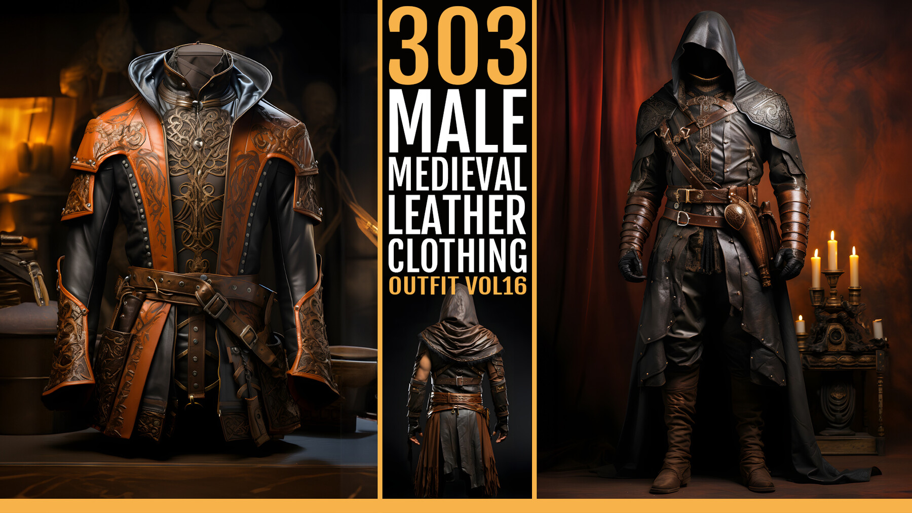 ArtStation - 303 Men's Medieval Leather Clothing VOL16