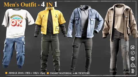 4 Men's Outfit /Marvelous Designer / 4k Textures/Smart material