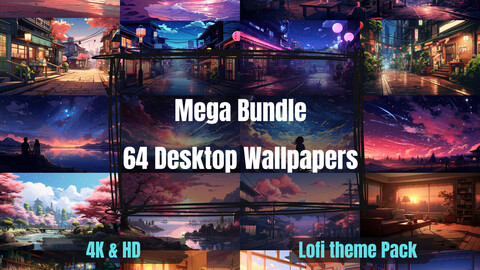 64+ Lofi Digital Wallpapers | MEGA Bundle | Lofi Themed Desktop Backgrounds