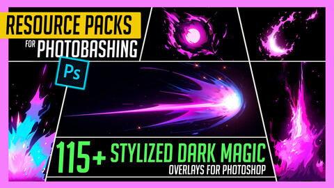 PHOTOBASH 115+ Stylized Dark Magic Overlay Effects Resource Pack Photos for Photobashing in Photoshop