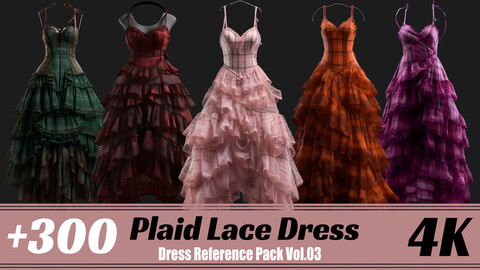 +300 Plaid Lace Dress | 4K | Dress Reference pack Vol.03