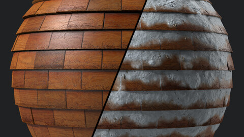 Roof Tile Materials 74- Wooden Roofing By Snow | Sbsar, Seamless, Pbr, 4k