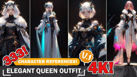 333 Elegant Queen Outfit Reference Art V1 | 4K Queen Costume Images for Artists