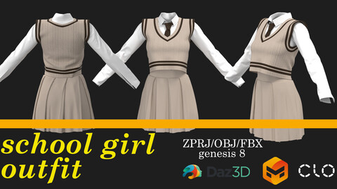 school girl uniform/costume/outfit  (marvelous designer_clo3d_daz3d/obj/fbx/zprj)