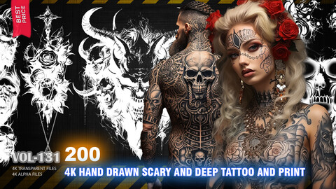 200 4K HAND DRAWN SCARY AND DEEP TATTOO AND PRINT - HIGH END QUALITY RES - (ALPHA & TRANSPARENT) - VOL131