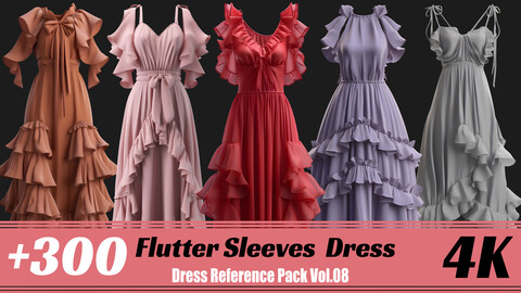 +300 Flutter Sleeves Dress | 4K | Dress Reference Pack Vol.08