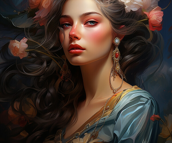 ArtStation - Whispers of Elegance: A Serene Portrait of a Woman Adorned ...