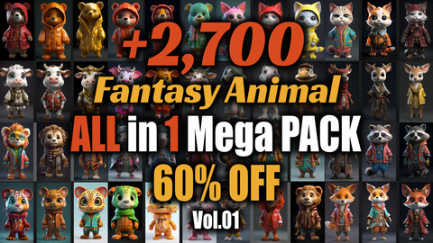 +2700 Fantasy Animal Mega Pack | 10 in 1 | 4K | Fantasy Animal Reference Pack Vol.01