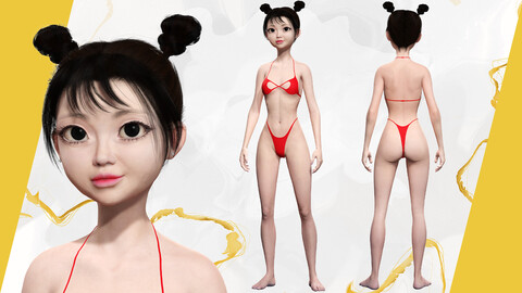 XIII Asian Elegance girl Woman RealTime japanese korean Chinese Low-poly 3D model