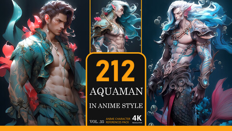 Aquaman In Anime Style Vol.35-4K|Anime Character References Pack