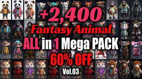 +2400 Fantasy Animal Mega Pack | 10 in 1 | 4K | Fantasy Animal Reference Pack Vol.03