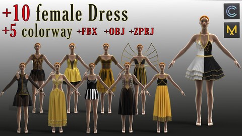 +10 Female Ballerina Dress (+5 different colorways +ZPRJ +FBX+OBJ )