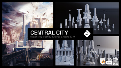 Central City Realistic Imperial Brutalist City Buildings And Assets Blender 3D Kitbash