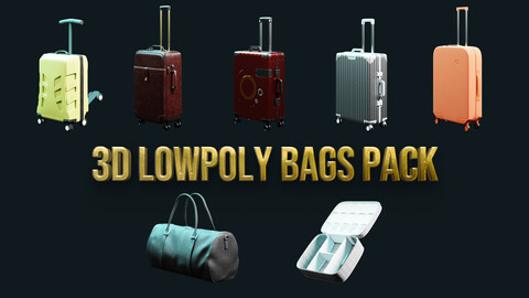 3D low poly travel bags pack