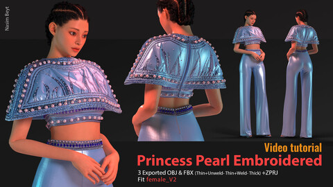 Princess Pearl Embroidered Outfit (VOL.07). CLO3D, MD PROJECTS+OBJ+FBX+ Video tutorial