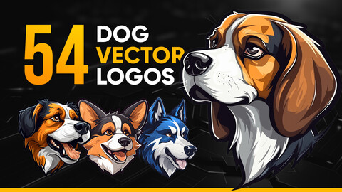 54 dog vector logos, stickers, illustrations