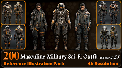 200 Masculine Military Sci-Fi Outfit Reference Pack | 4K | v.23