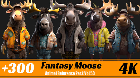 +300 Fantasy Moose | 4K | Animal Reference Pack Vol.53