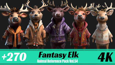 +270 Fantasy Elk | 4K | Animal Reference Pack Vol.54