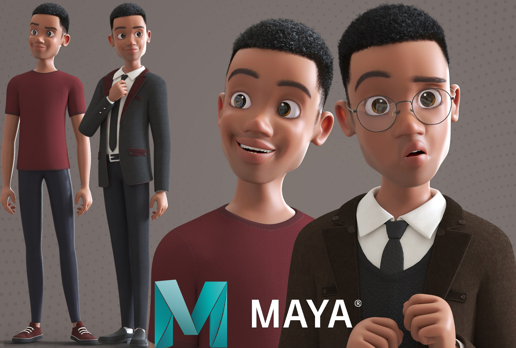 ArtStation - Cartoon Afro Father Maya - Rigged - Teacher - Waiter |  Resources