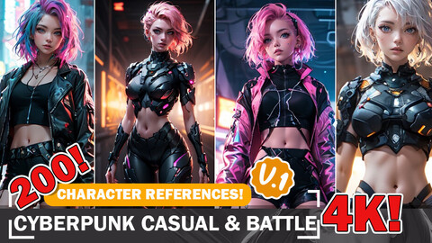 200 Cyberpunk New Version Casual and Battle Fashion Reference Art | V1 | 4K