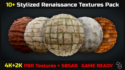 10+ Stylized Renaissance Textures Pack - SBAR + PBR Textures