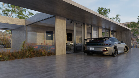 Automotive Villa Render Scene 3D Blender File (Textured)