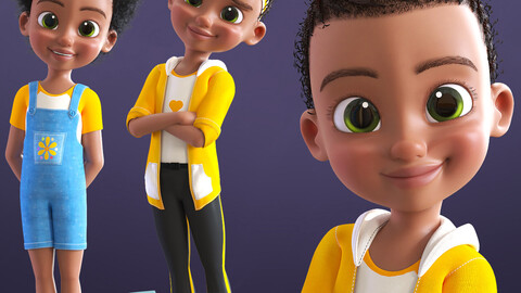 Cartoon Afro Girl 2 - Toon Rigged Child Character Maya Version