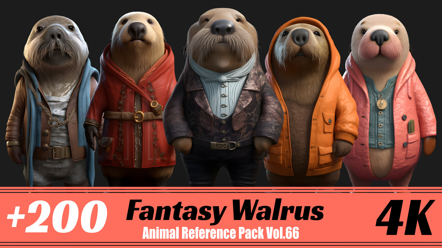 +200 Fantasy Walrus | 4K | Animal Reference Pack Vol.66