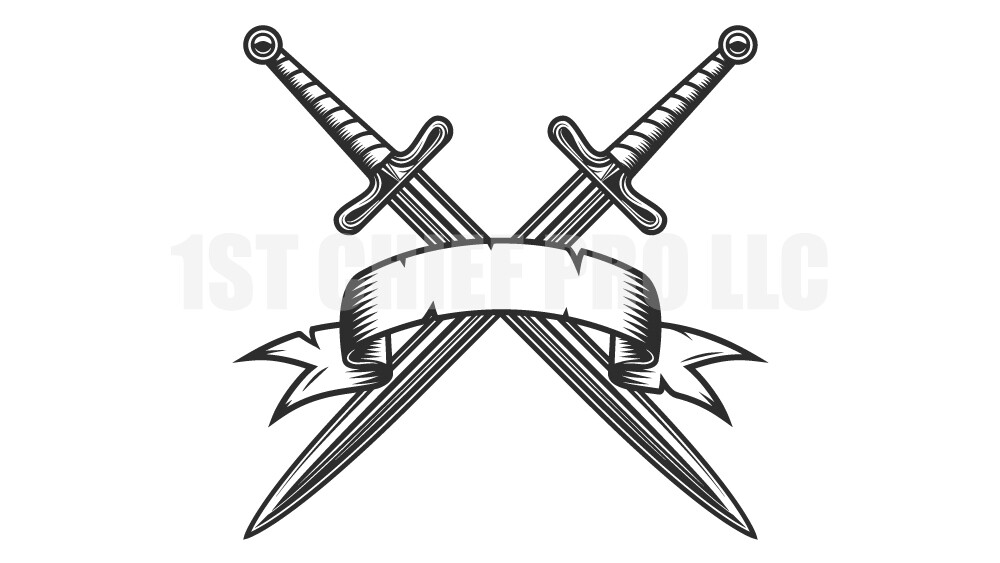ArtStation - Crossed sharp swords concept with ribbon in vintage style  isolated vector illustration