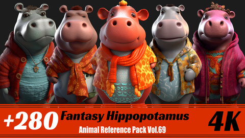 +280 Fantasy Hippopotamus | 4K | Animal Reference Pack Vol.69