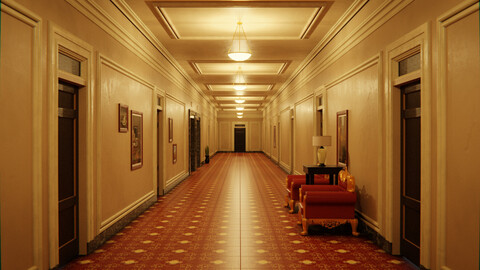 Hotel Hallway 3d Scene