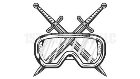 Crossed knight swords with new construction safety glasses vintage concept vector illustration