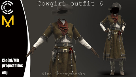 Cowgirl outfit 6. Marvelous Designer/Clo3d project + OBJ.